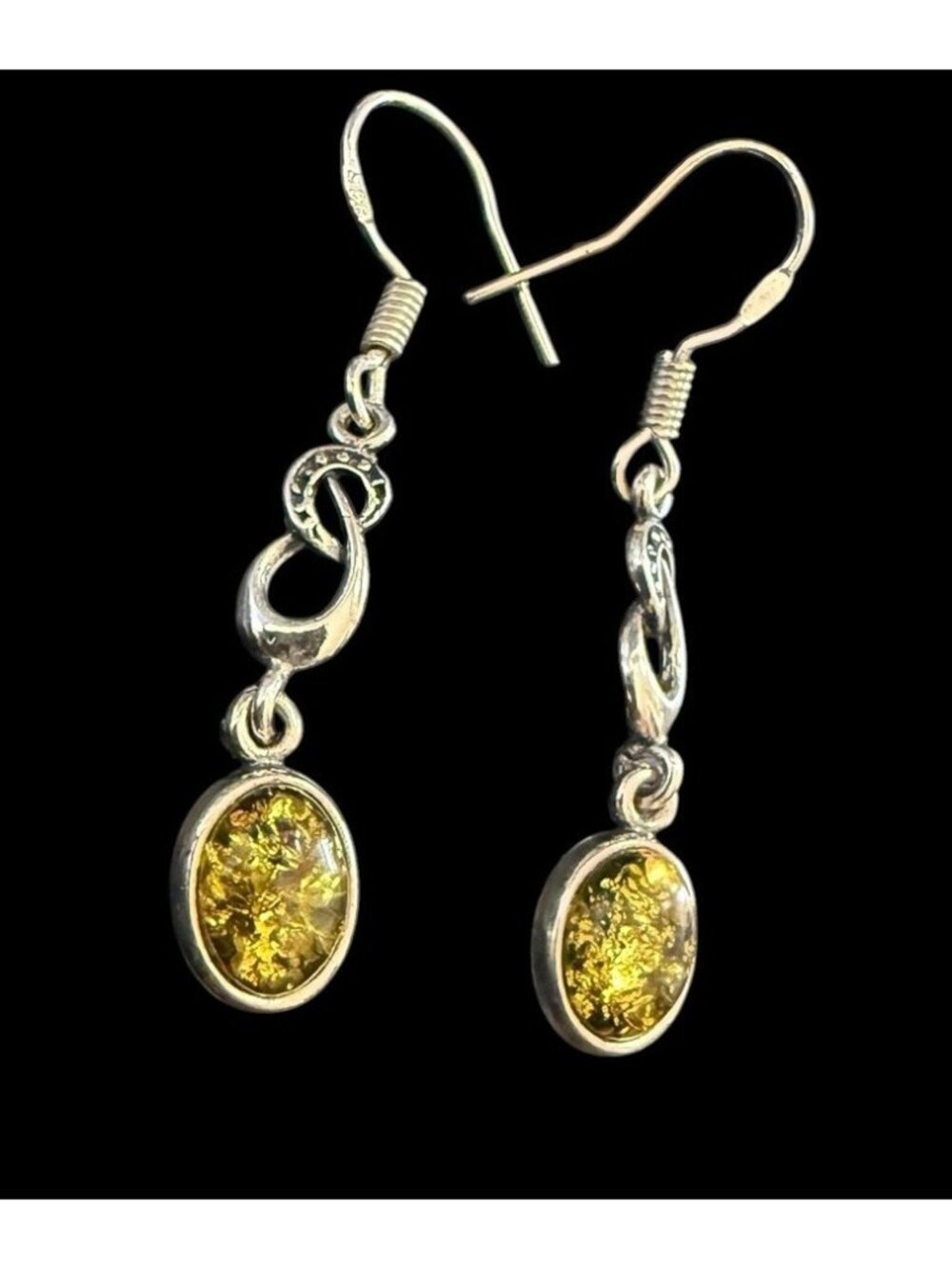 Genuine Baltic Cabochon Amber Hook Earrings Sterling Silver 925